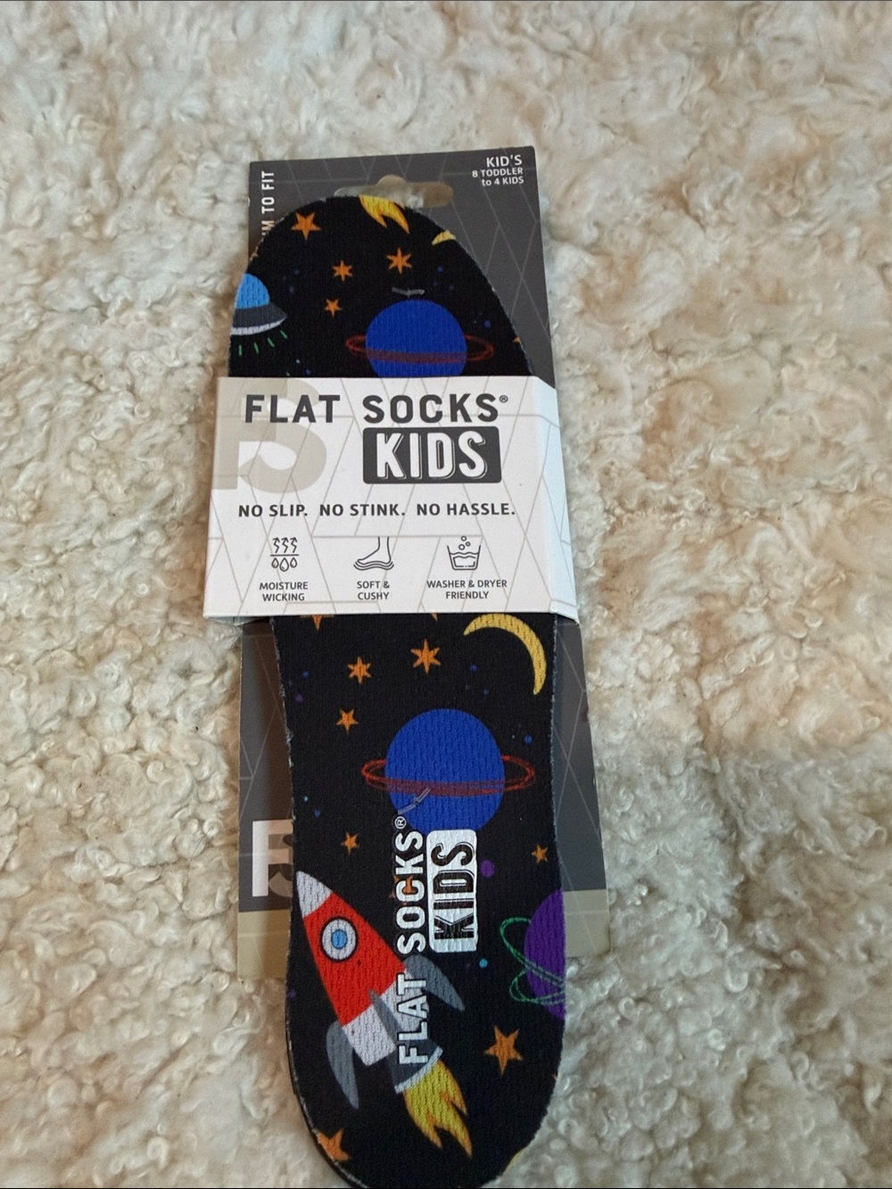 NWT - Flat Socks Kids Space Sock Alternative Black with Colorful Planets